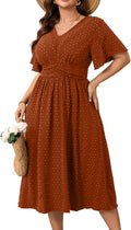 Plus Size Maxi Dress V Neck Short Sleeve Swiss Dot - Flowy Comfort