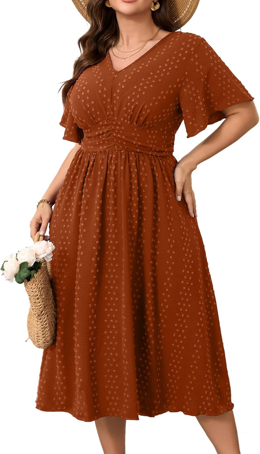 Plus Size Maxi Dress for Women with V Neck and Short Sleeves