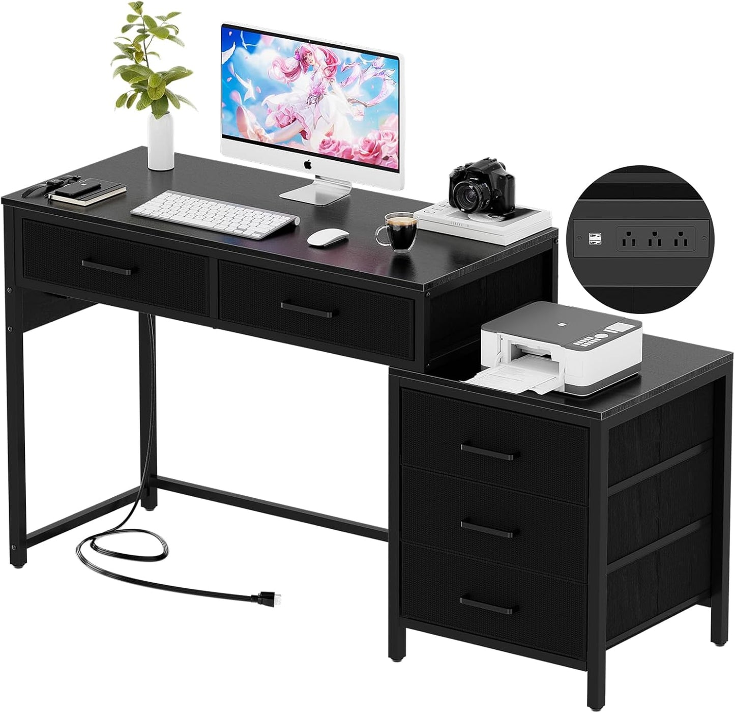 Unikito Reversible Desk: 5 Drawers, Power Outlets, USB Ports