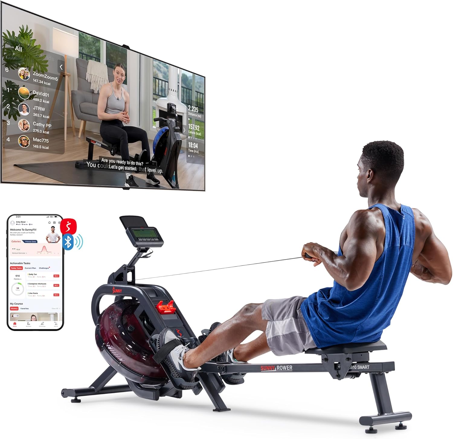 Sunny Health & Fitness Flip & Foldable Rowing Machine for Home