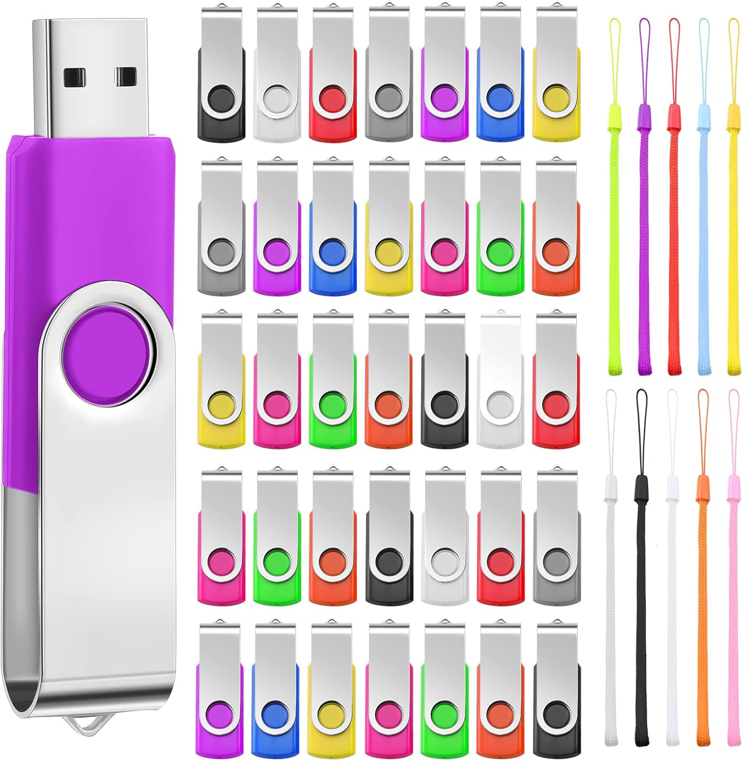 50 Pack USB Flash Drives Bulk with Lanyards for Data Storage