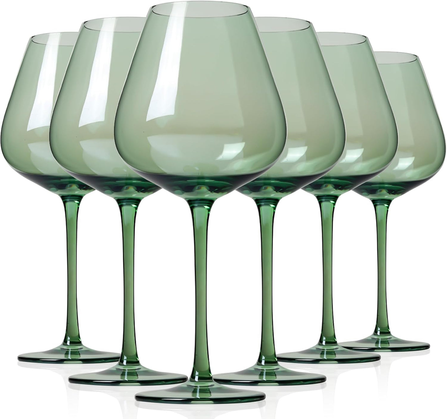 Elegant Hand-Blown Green Wine Glasses Set of 6 for All Wines
