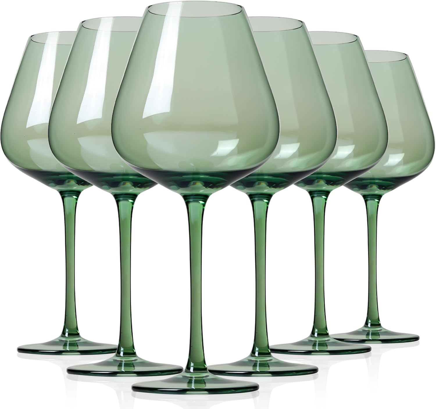 Elegant Hand-Blown Green Wine Glasses Set of 6 for All Wines