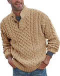 Mens Stand Collar Pullover Sweater Cable Knitted Chunky Winter - Warm