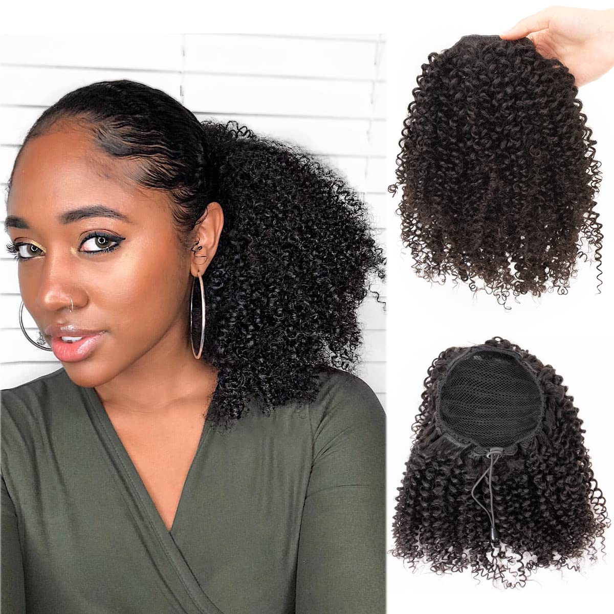 Afro Puff Drawstring Ponytail Human Hair for Natural Styles