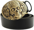 Leather belt with Skull El Dia de Muertos buckle - durable handcrafted