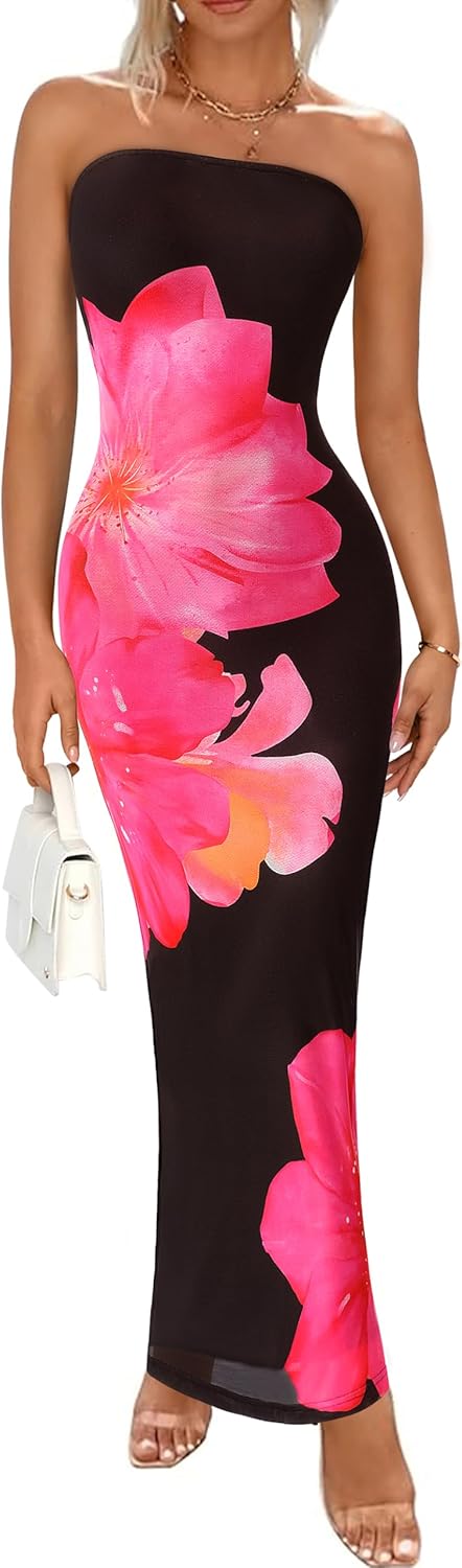 Stunning Floral Strapless Maxi Dress for Summer Events