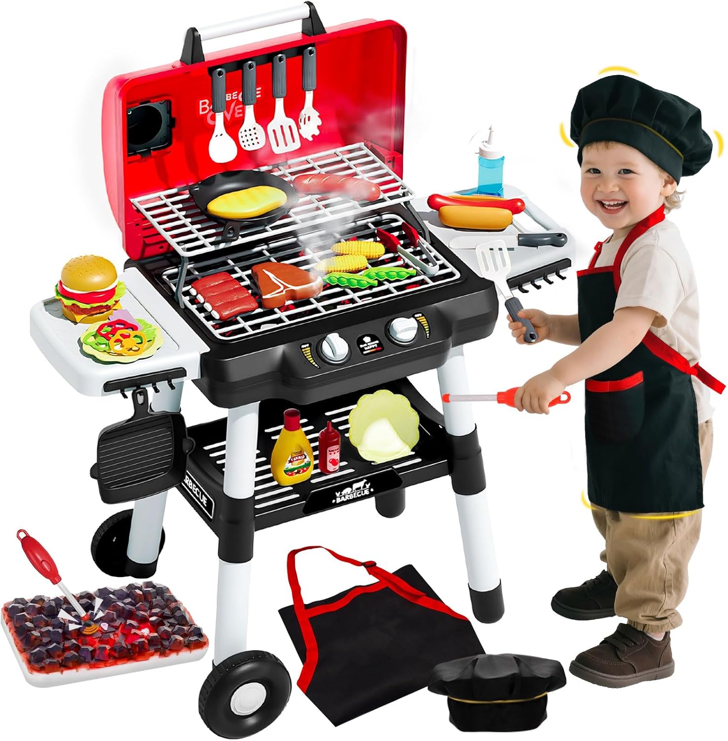 Kids Kitchen Toy Barbecue Grill Playset for Interactive Fun