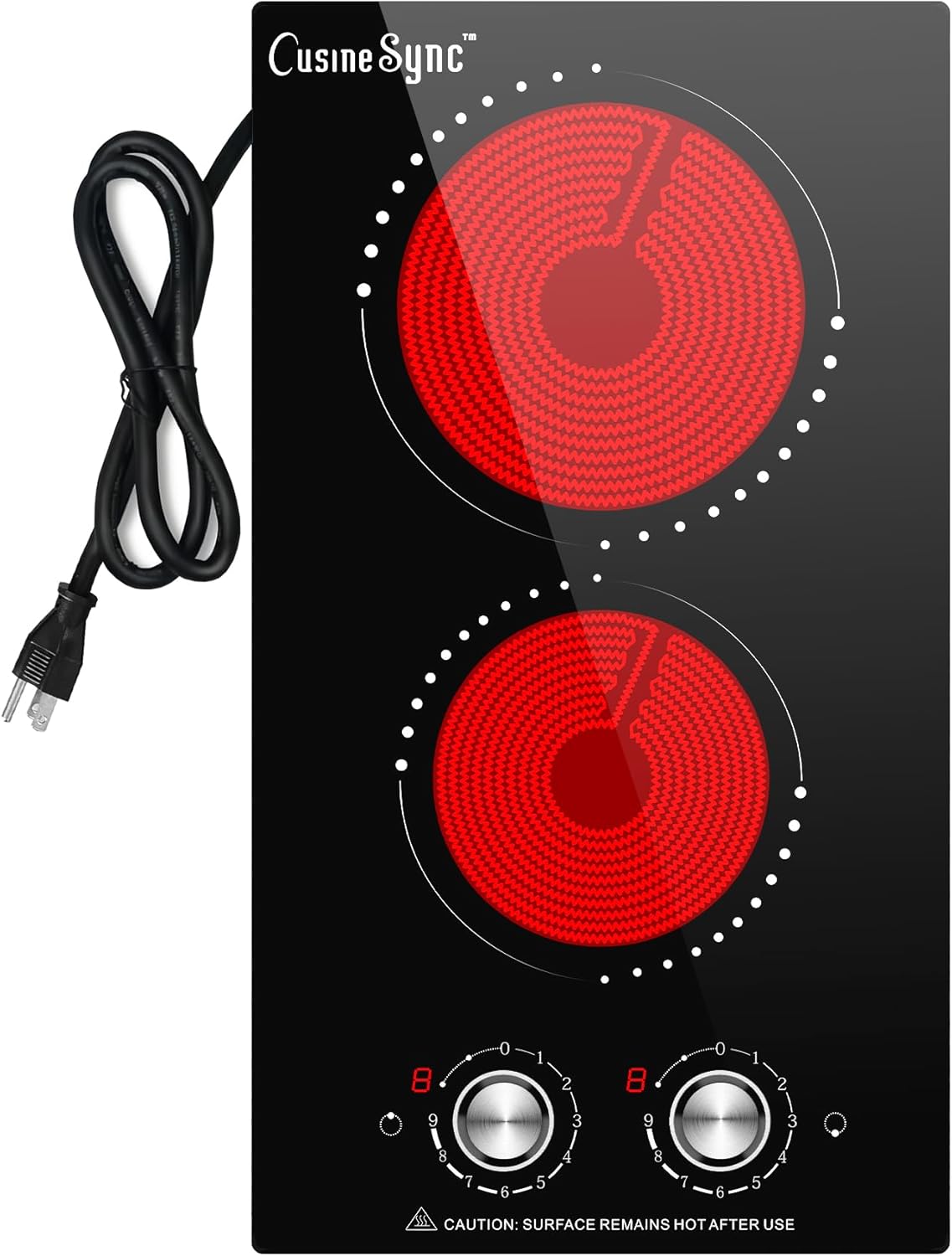 12 Inch Electric Cooktop with 2 Burners and 9 Power Levels
