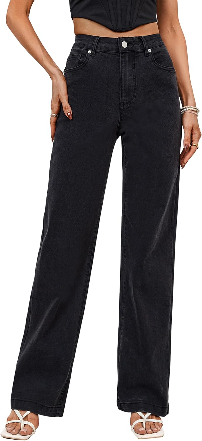 Mid Waisted Straight Leg Loose Stretchy Jeans for Women