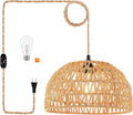 Plug in Pendant Light Rattan Hanging Lamp - Boho Woven Shade