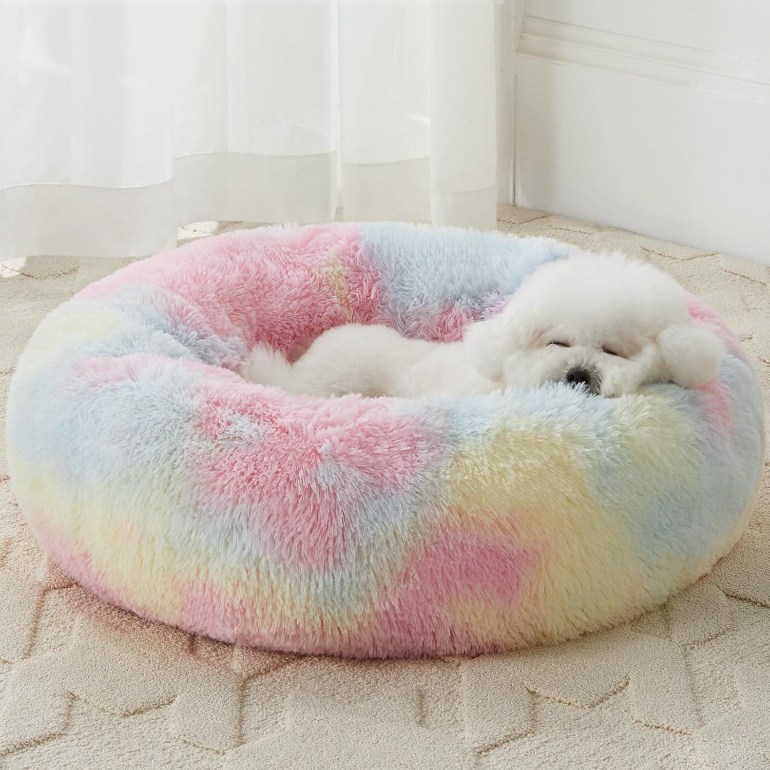 Calming Dog Bed Cat Bed Donut for Comfortable Deep Sleep