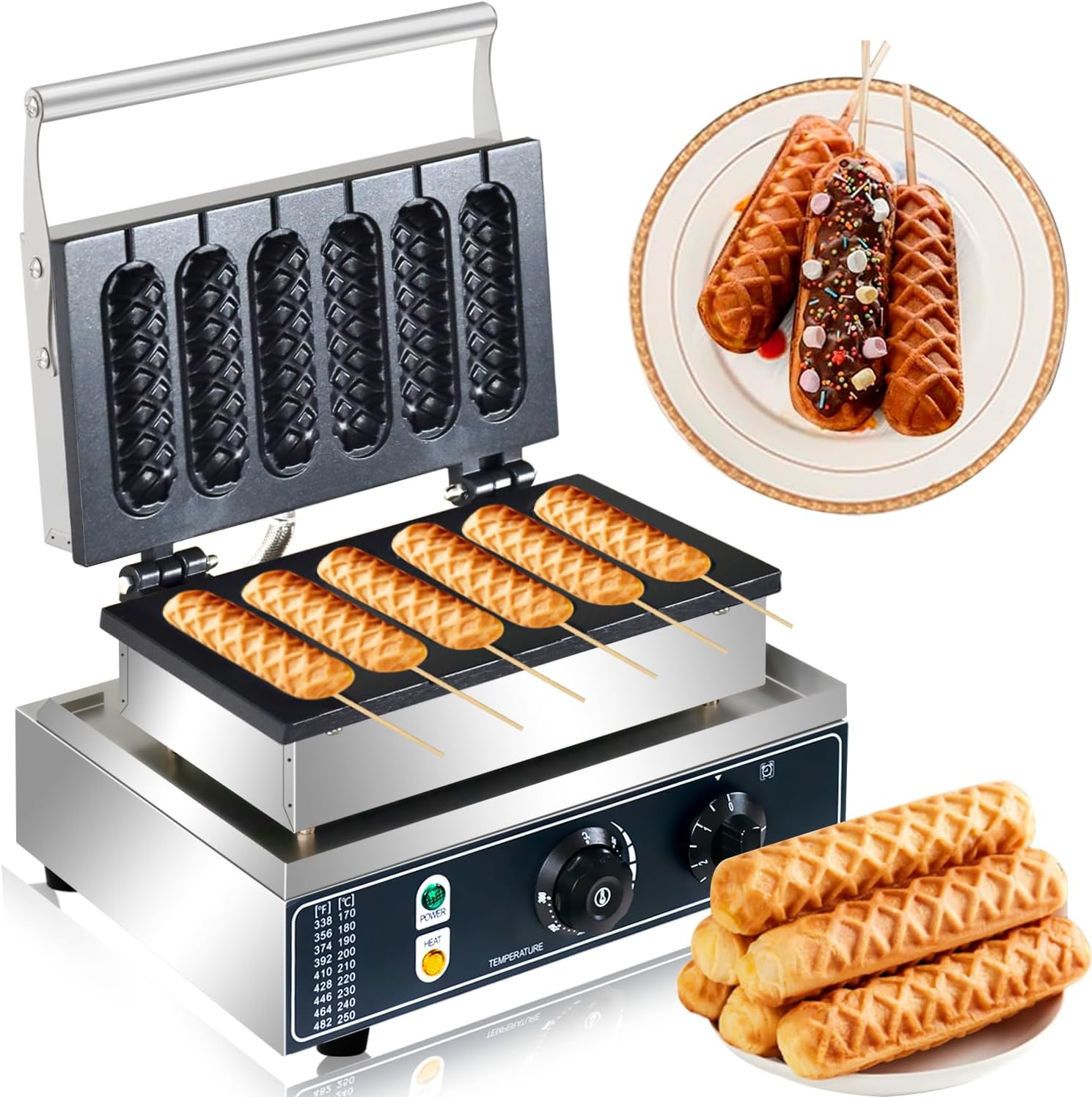 1600W Commercial Corn Dog Waffle Maker - Time Control