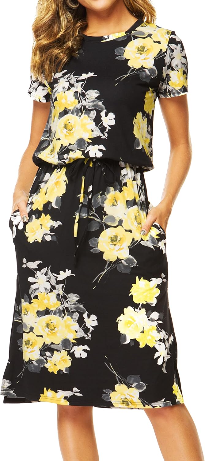 Simier Fariry Womens Summer Hide Belly Knee Length Travel Dress