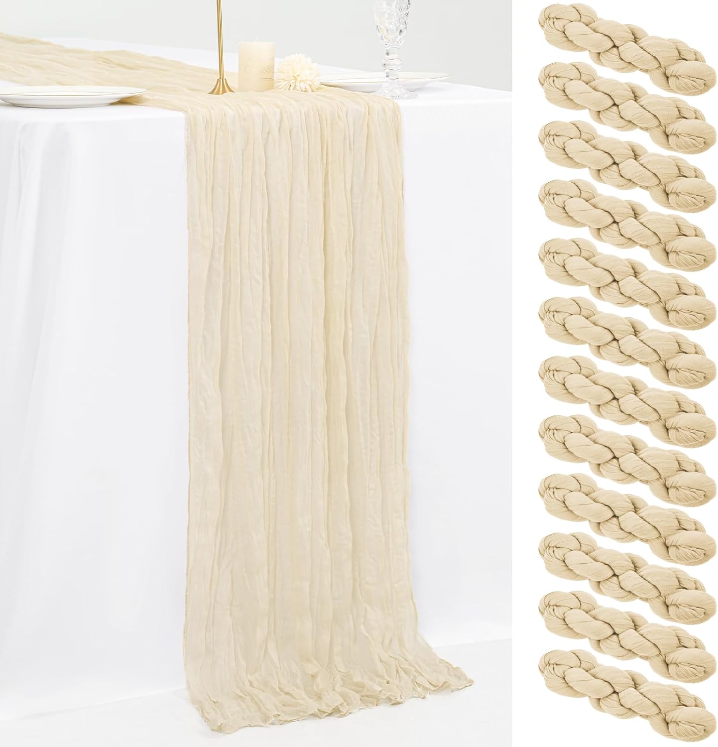 12 Pack 10Ft Ivory Cheesecloth Table Runner for Elegant Decor