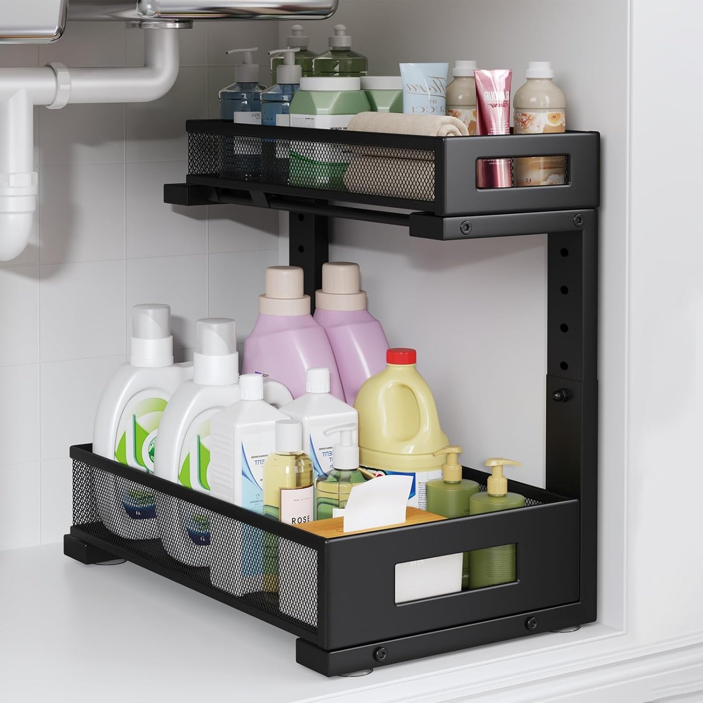 Under Sink Storage Organizer with Elegant Mesh Design for Home