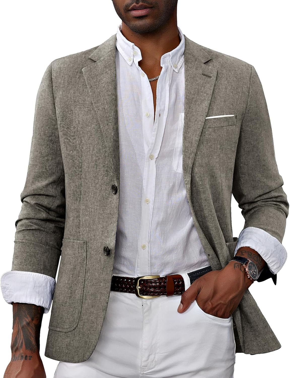 Mens Casual Sport Coat Blazer Two Buttons Lightweight Jacket