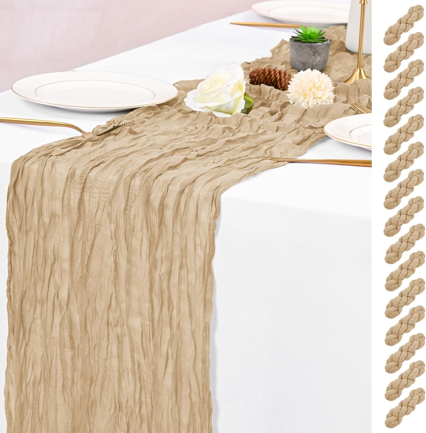 15 Pack Beige Table Runner for Weddings and Events Decor