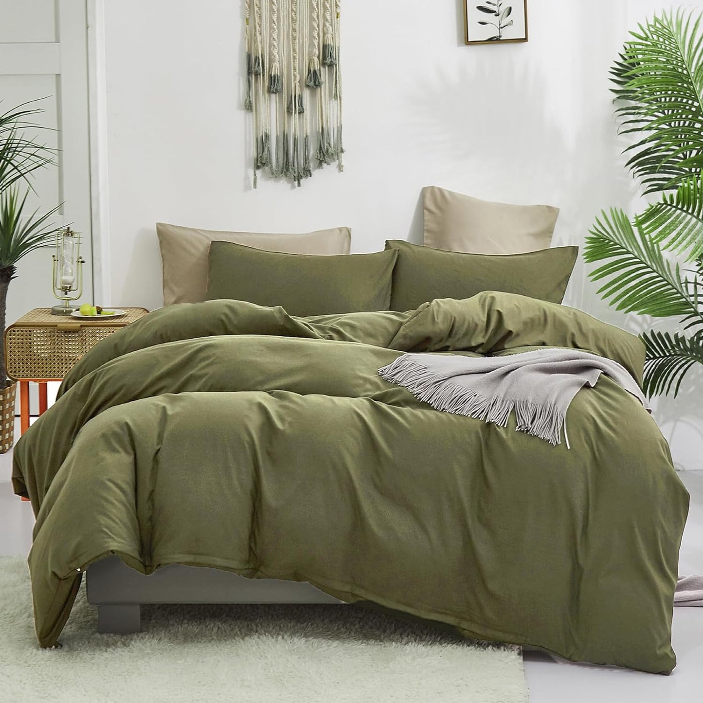 Luxlovery Olive Green Comforter Set King Stylish Bedding