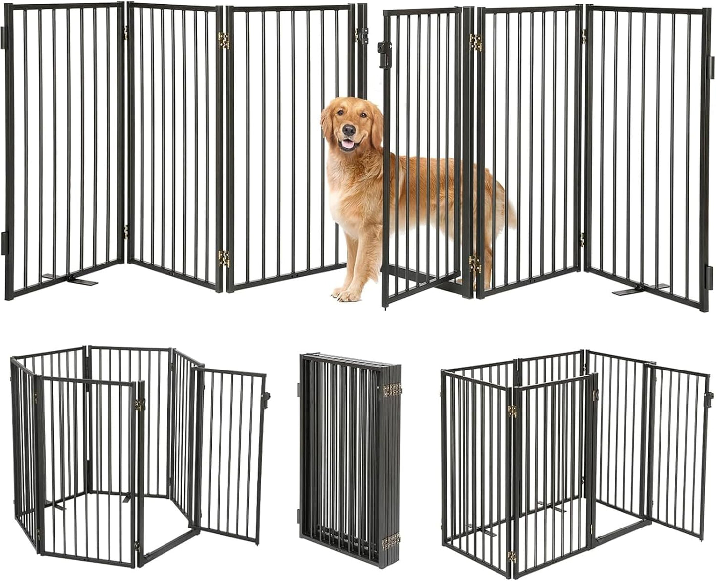Metal Freestanding Dog Gates with Door for Indoor and Outdoor Use