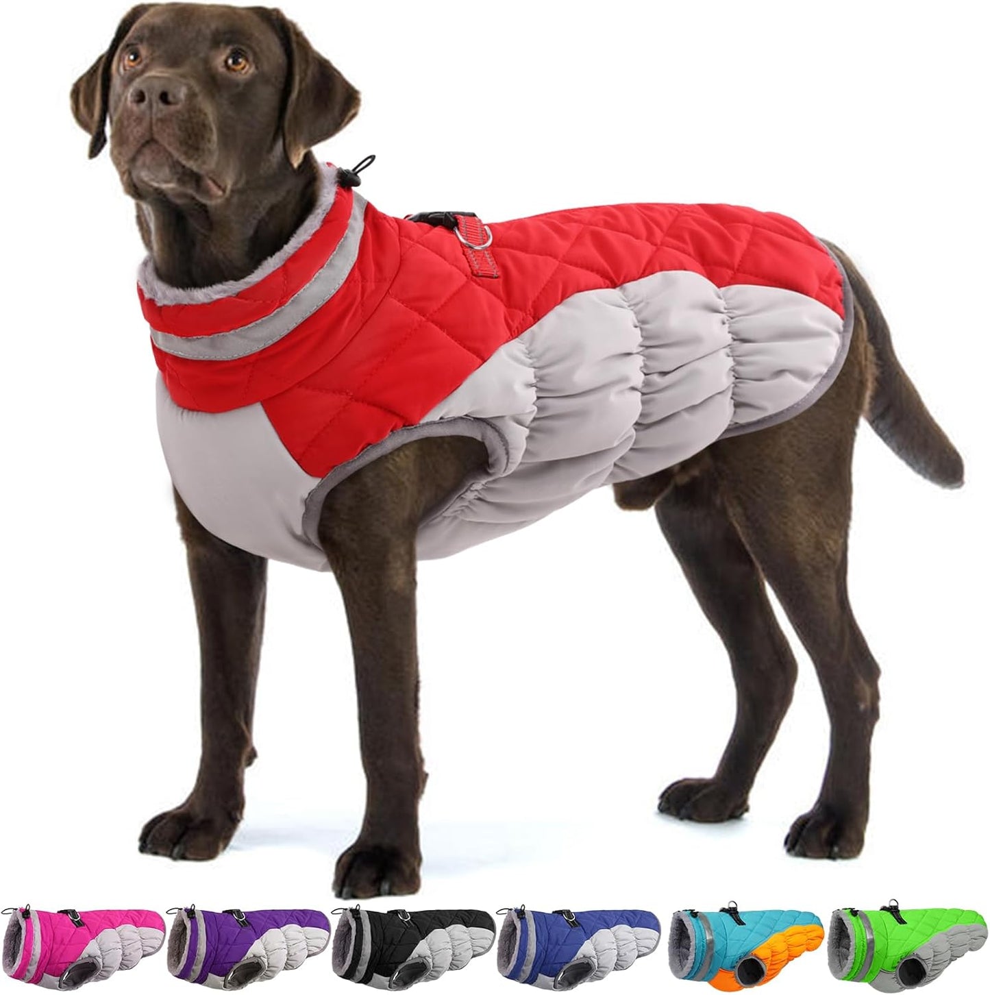 Warm Fleece Winter Dog Coat for Large Dogs with D-Ring