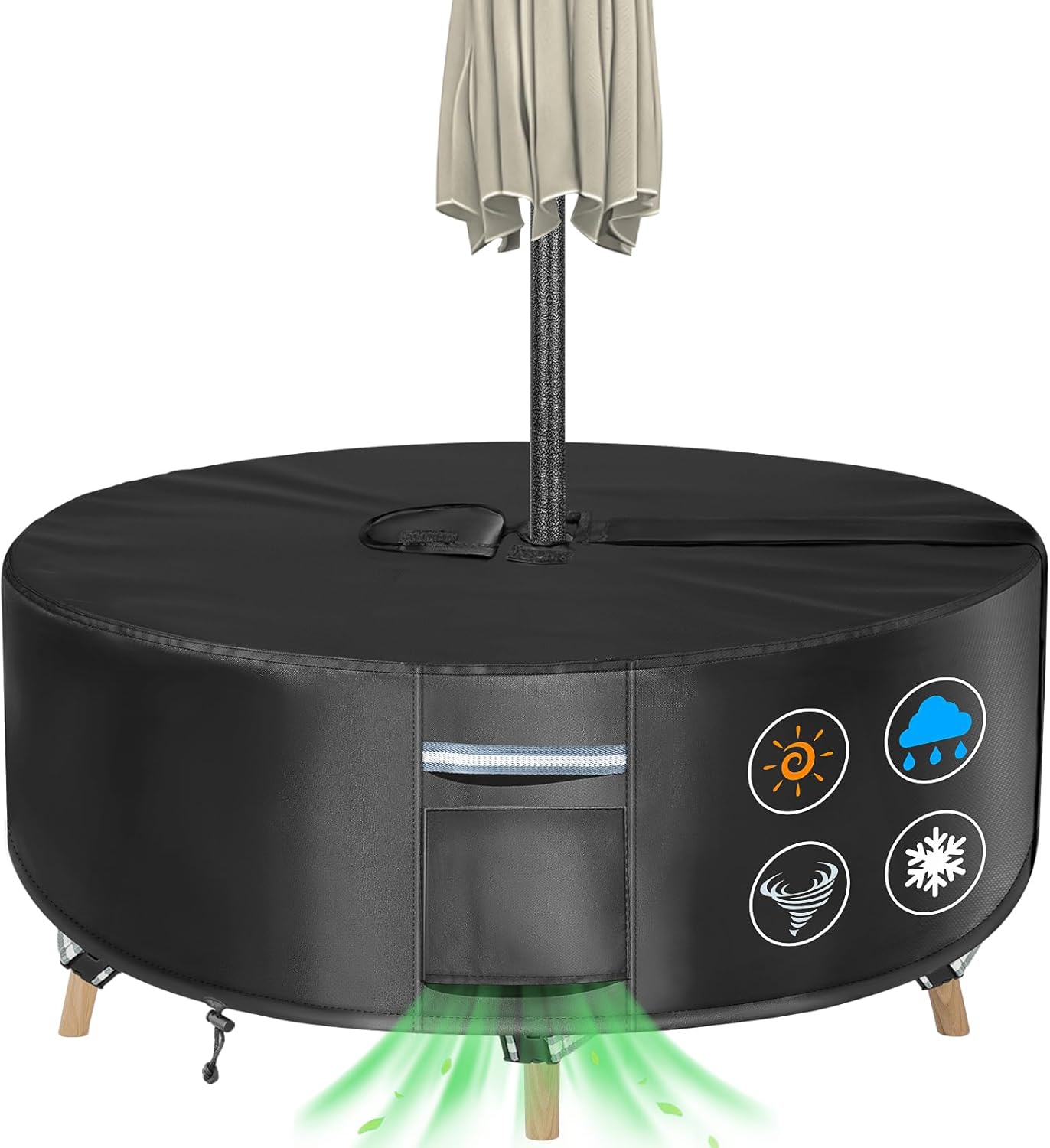 Round Patio Table Cover with Umbrella Hole - Heavy Duty 600D