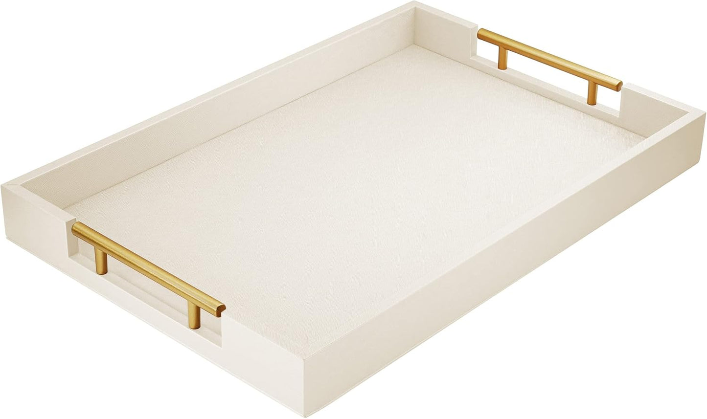 17in x 12in Wood Serving Tray with Gold Handles for All Occasions