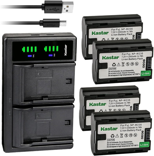 Kastar 4-Pack NP-W235 Battery and USB Charger for Fujifilm
