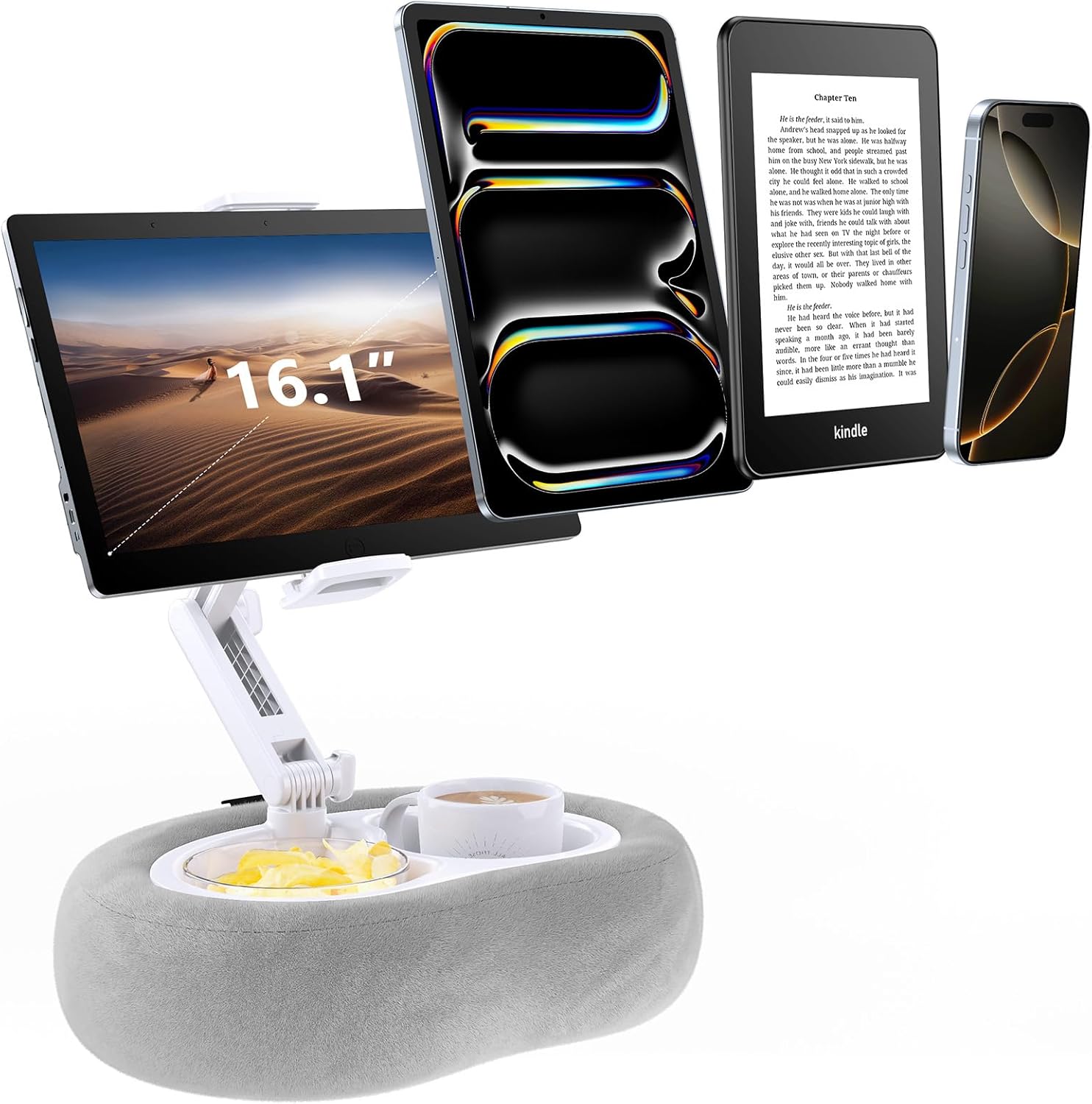 Adjustable Tablet & E-Reader Stand with Plush Pillow & Trays