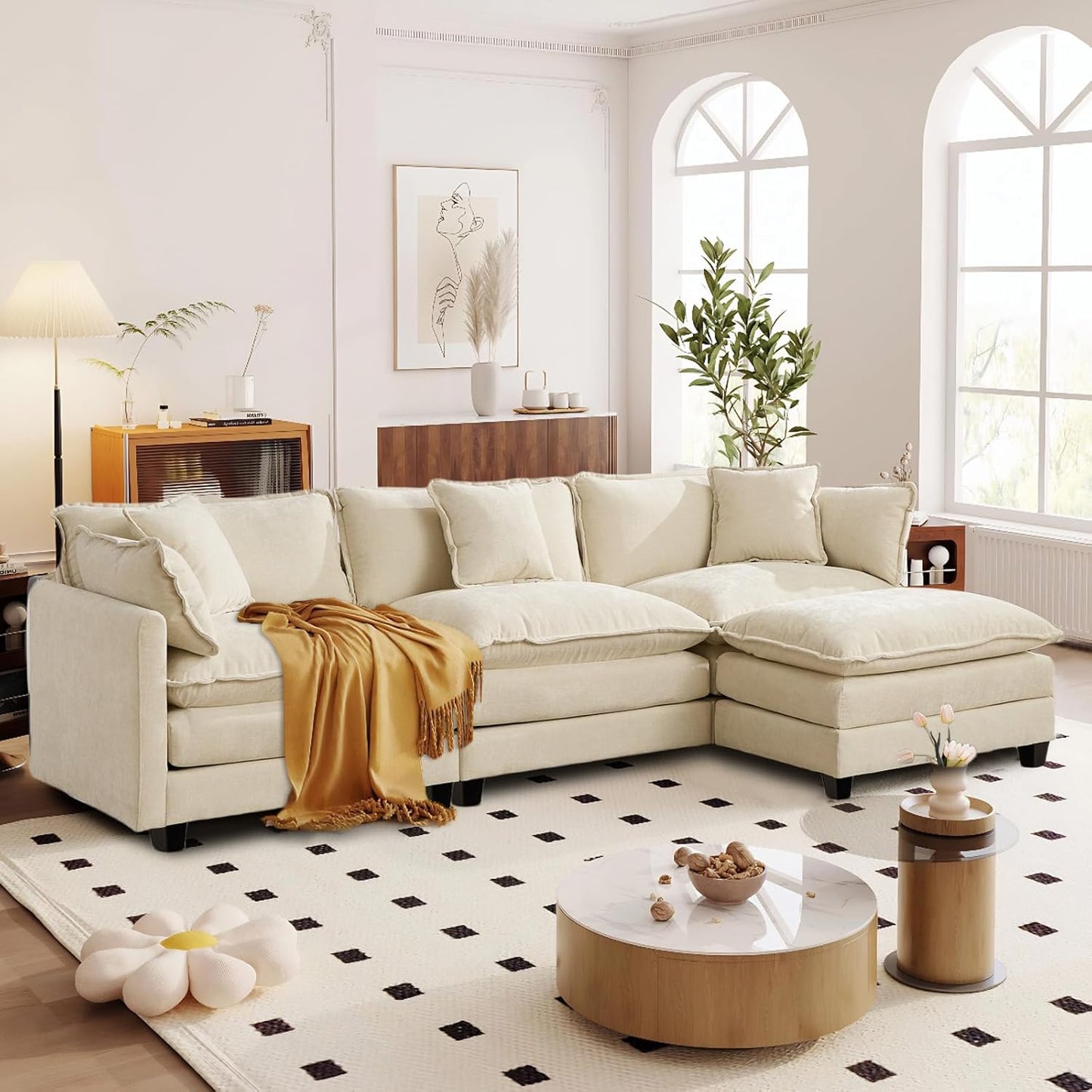 SoarFlash 113.78in Chenille Sectional Sofa for Modern Living