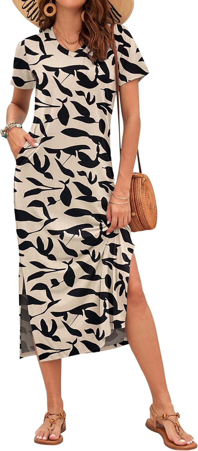 MISFAY Women Summer Midi Dresses Casual Loose Short Sleeve Dress