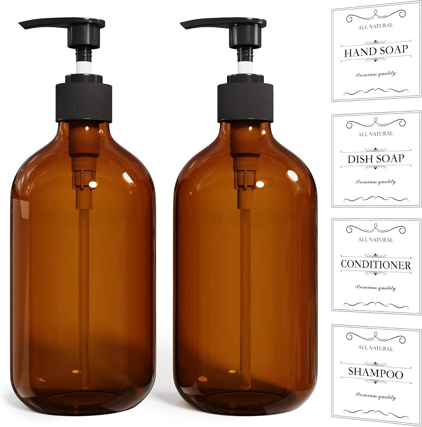 Amber Soap Dispenser Set ~ Rust-Proof Pump