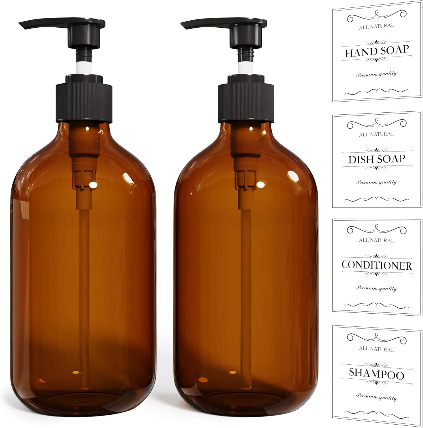 Amber Soap Dispenser Set ~ Rust-Proof Pump