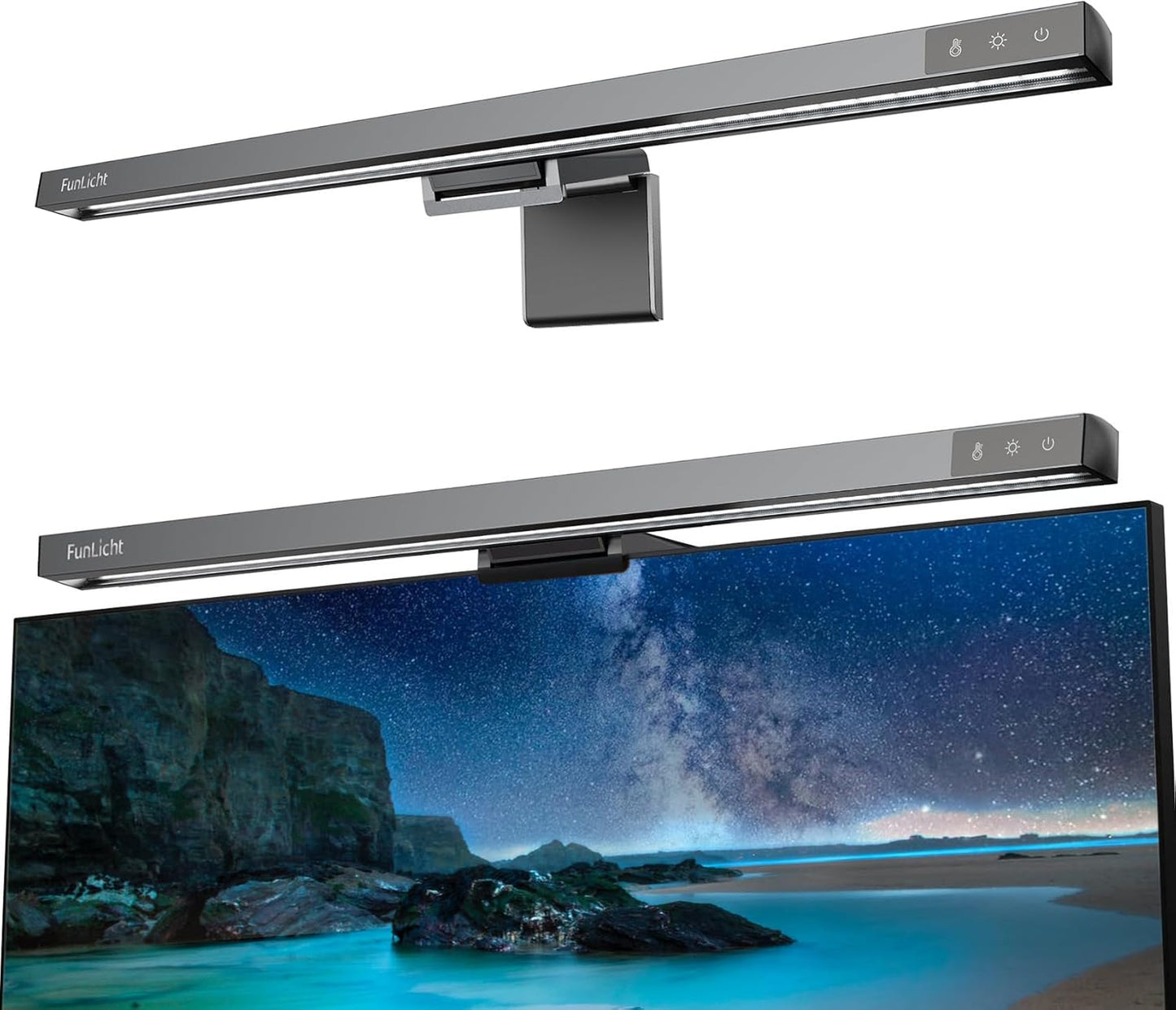 Eye-Caring LED Monitor Light Bar - Stepless Dimming - Touch Control - Desk/Office/Game - Silver Gray