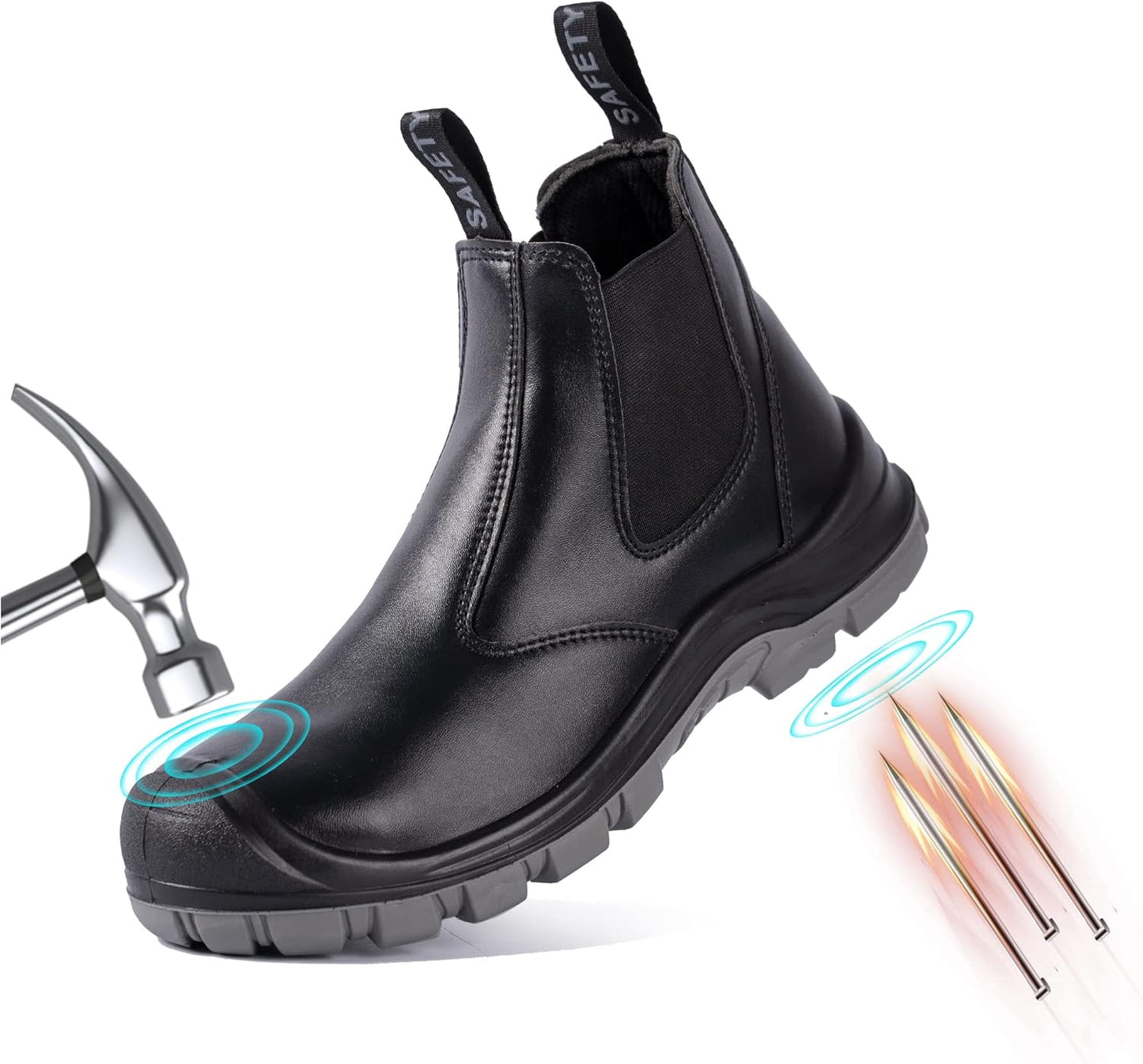 Steel Toe Work Boots for Men - Comfortable Slip-on Chelsea Boot
