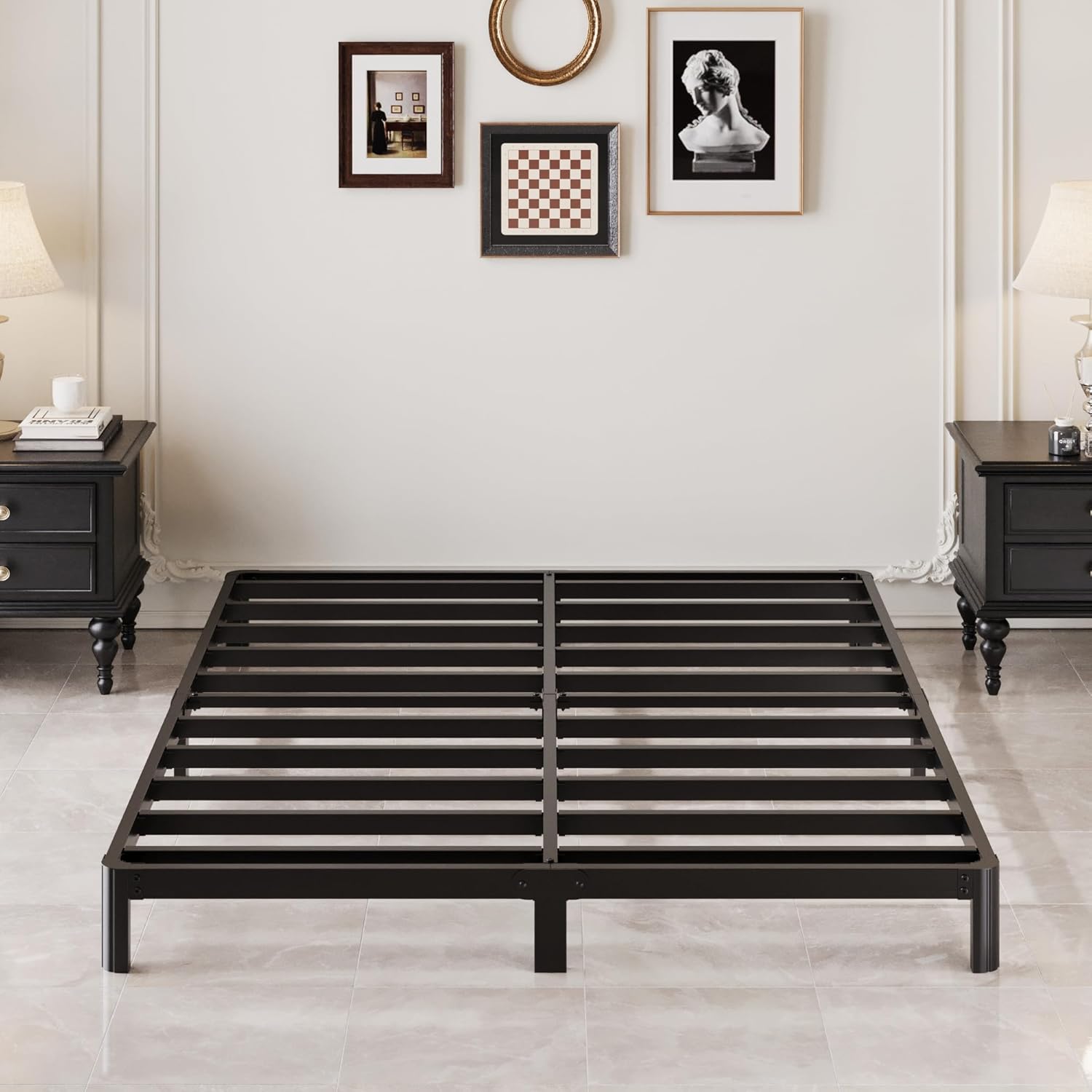 7 Inch Low Queen Bed Frame with Heavy Duty Metal Slats Support
