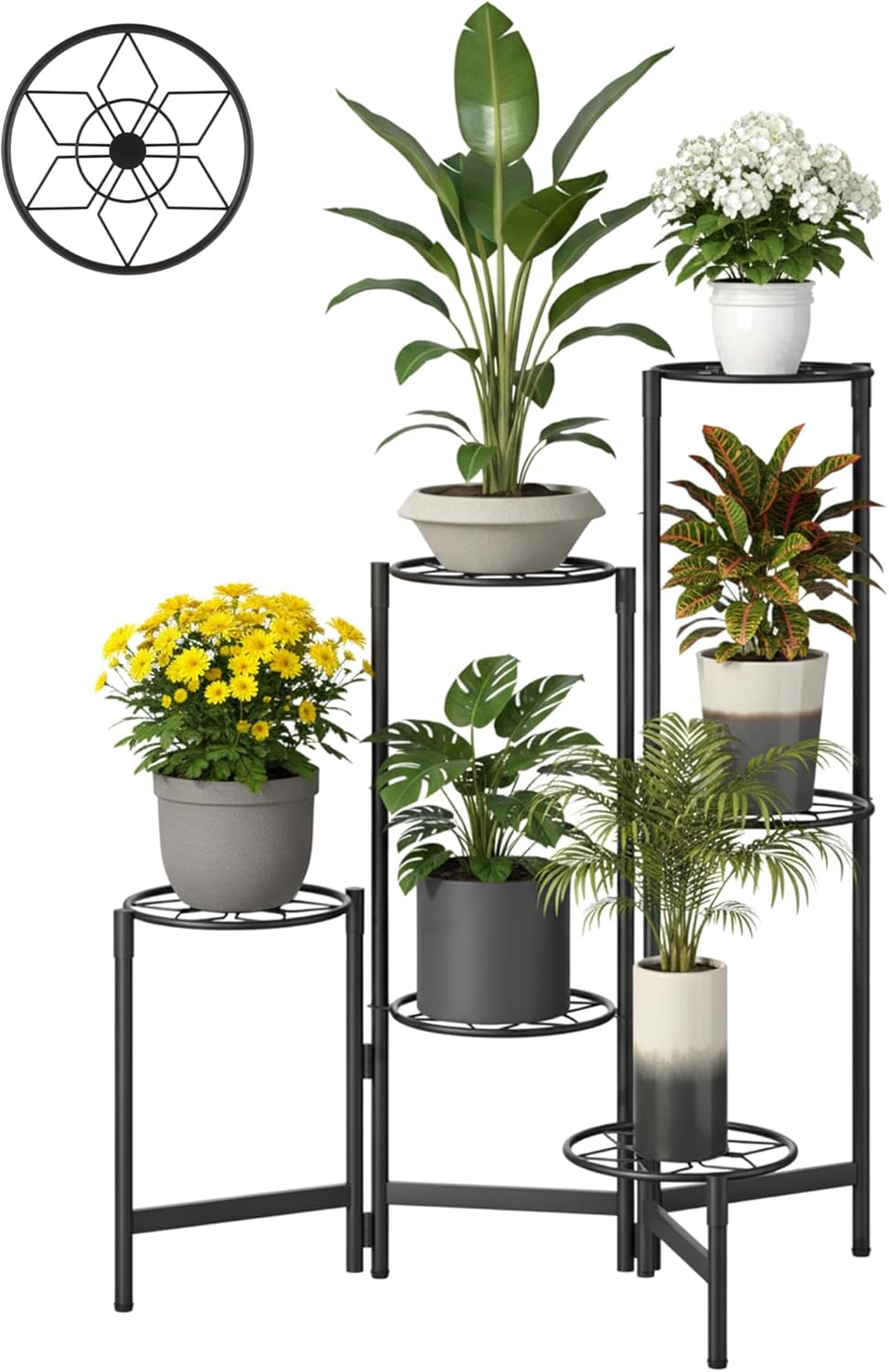 6 Tier Metal Plant Stand for Indoor and Outdoor Use - Black