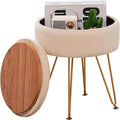 Modern Velvet Round Storage Ottoman Stool - Multipurpose Foot Rest