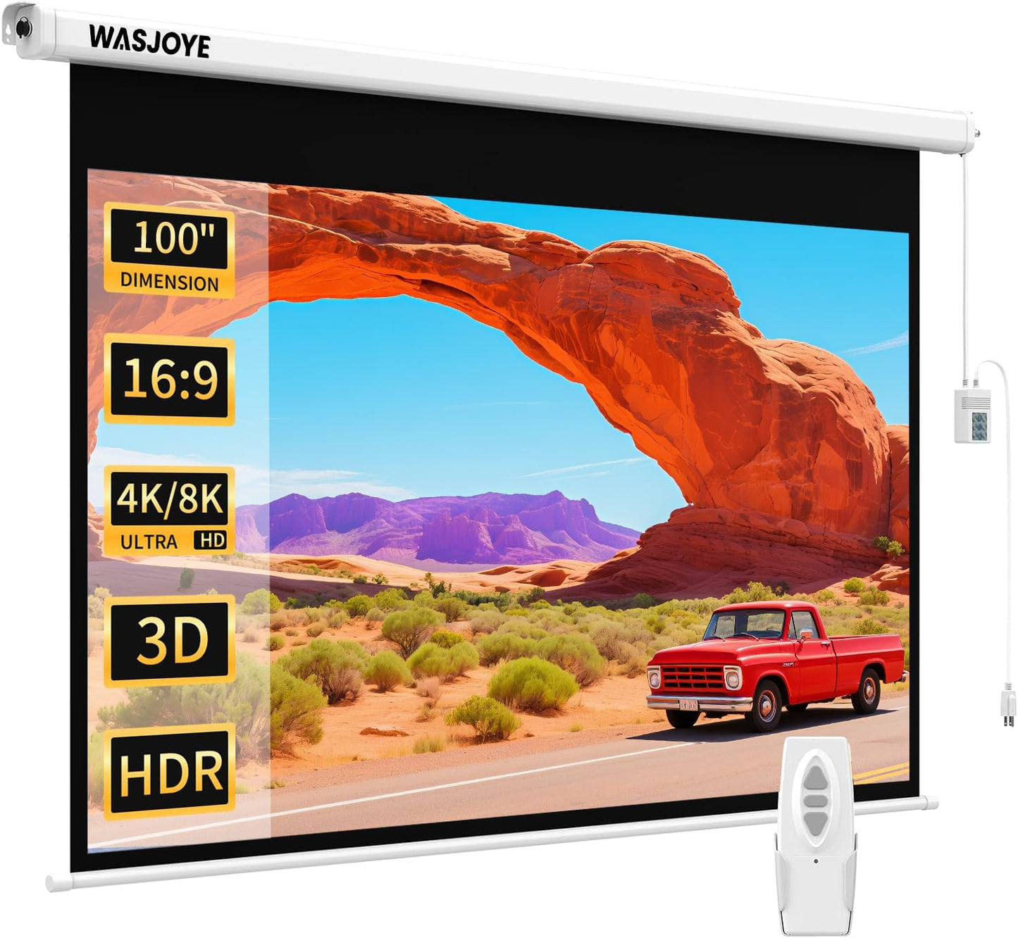 WASJOYE Motorized Projector Screen 100 inch for Home Theater