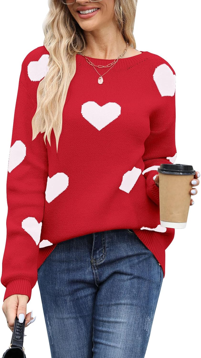 Women's Pullover Sweaters Long Sleeve Crew Neck Cute Hearts