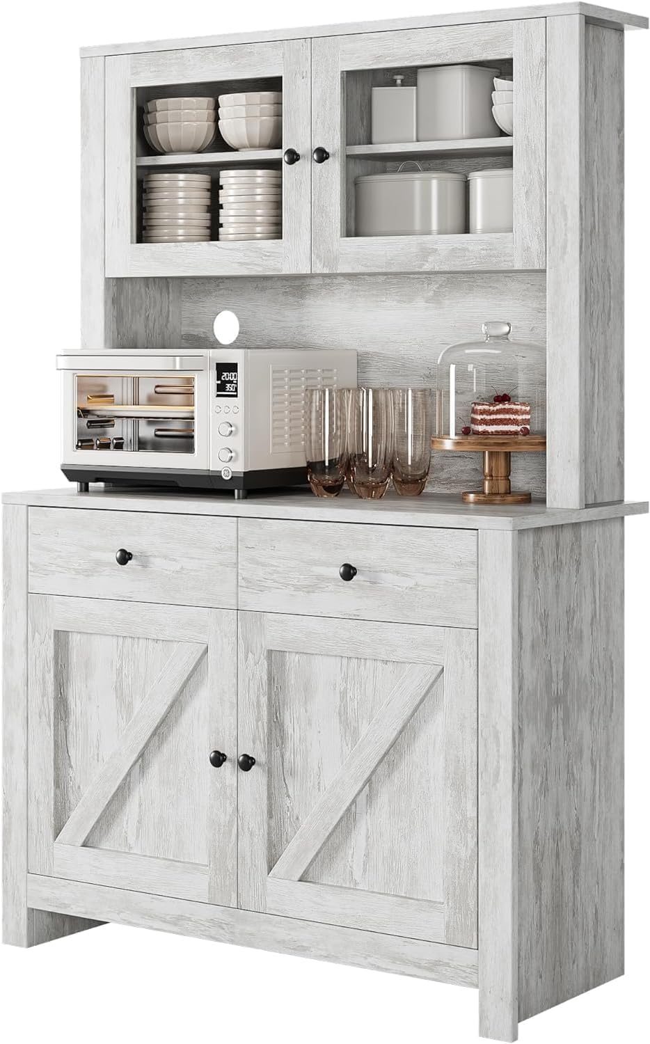 Space-Saving Kitchen Pantry Cabinet, 3 Shelves, 2 Drawers - Grey