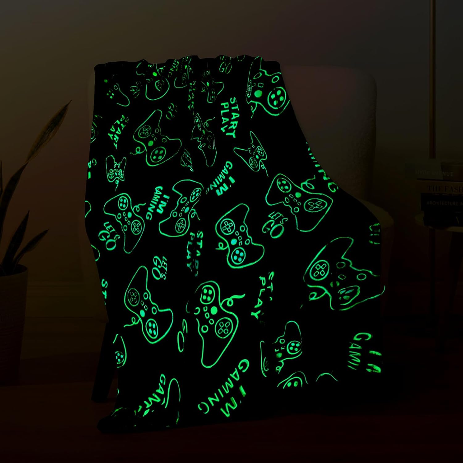 Glow-in-the-Dark Gaming Blanket for Boys - Fun Video Game Gift for Kids Ages 1-13 - Plush Throw 50x60