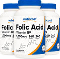 Nutricost Folic Acid 1000 mcg 240 Capsules (3 Bottles) - Daily B9