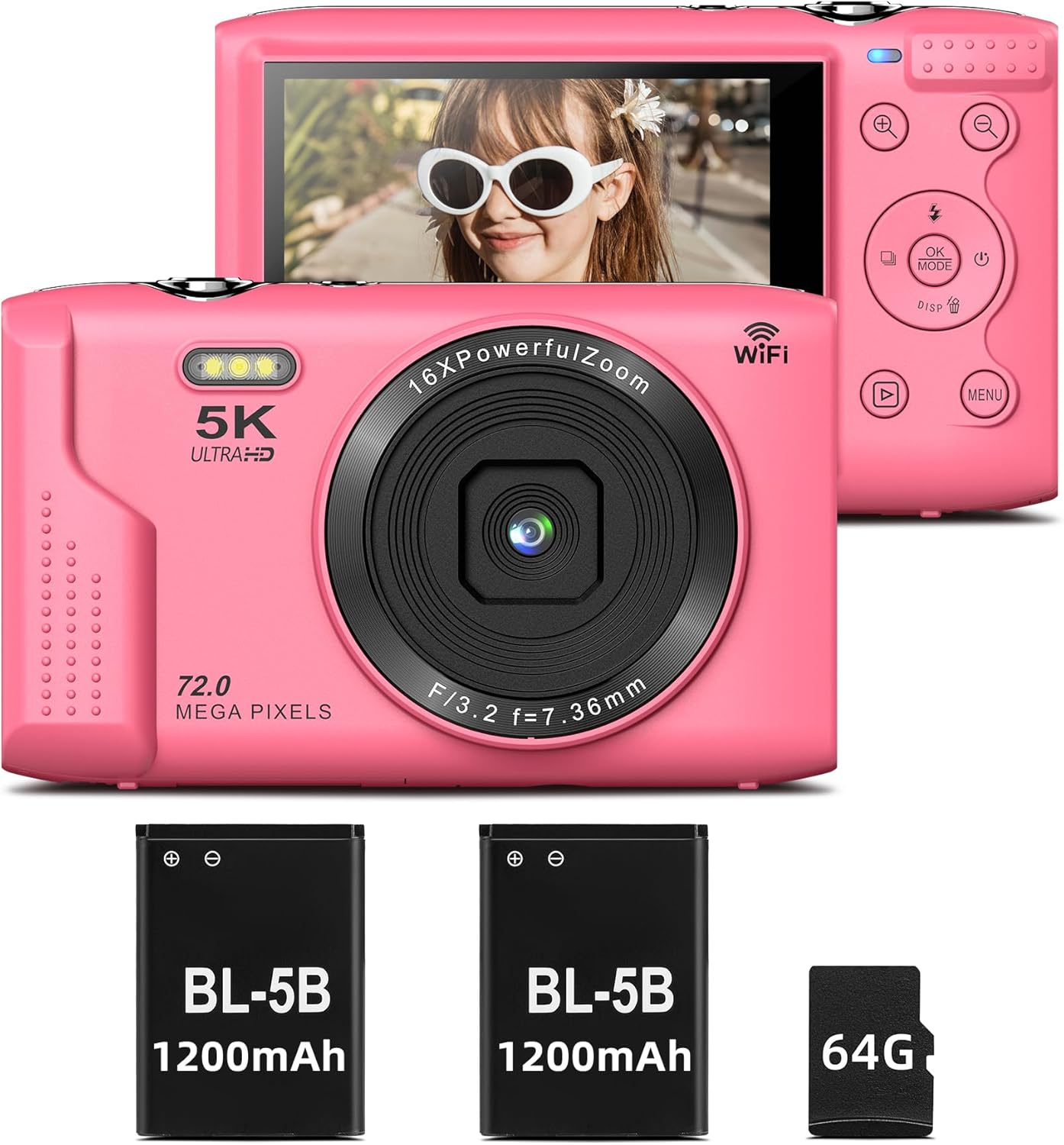 TAKMLY Digital Camera 5K with Autofocus 16x Zoom for Teens