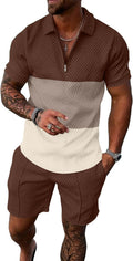 Mens Summer Track Suits 2 Piece Shorts Sets - Casual 1/4 Zip Polo
