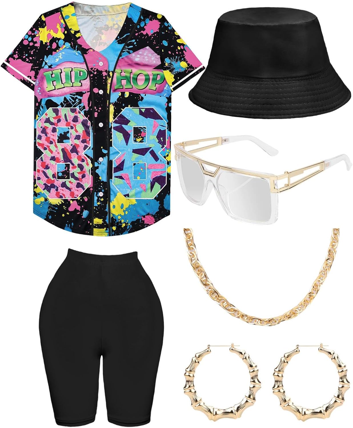 80s 90s Outfit for Women, Hip Hop Costume with Accessories