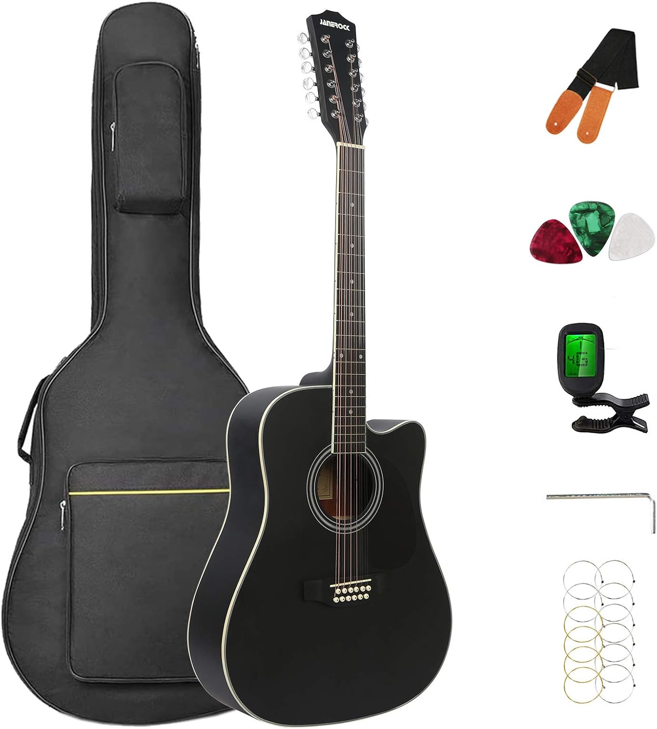 12 String Acoustic Guitar Cutaway Bundle with Gig Bag and Tuner