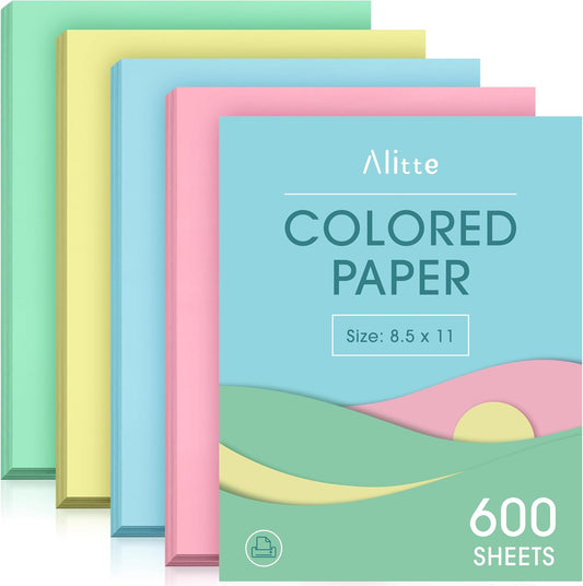 600-Pack Colored Copy Paper for Arts & Crafts - Vibrant Shades - Alitte