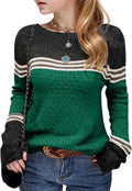 Girls Fall Sweaters Long Sleeve Color Block Striped Casual Loose