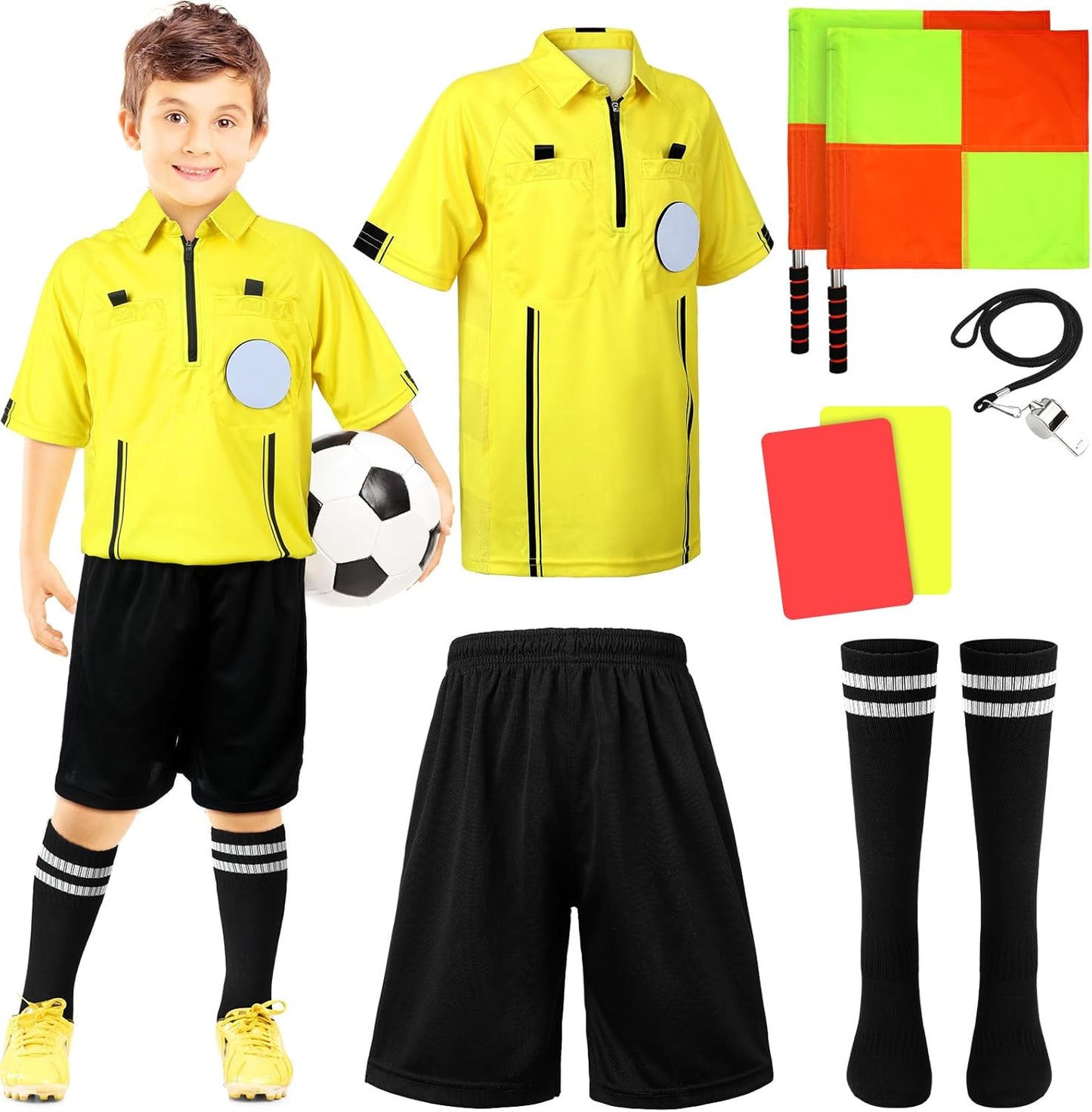 Kids Soccer Referee Kit - 11 Pcs Halloween Costume Set